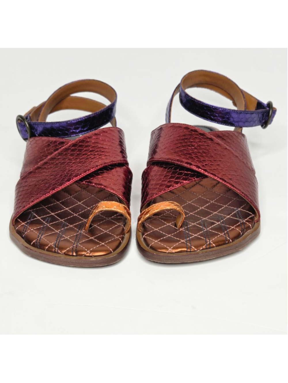 Etro Ayers Metallic Snake Sandals Size 38 US 8 Toe Cross Over Strap Ankle Wrap - Picture 4 of 14